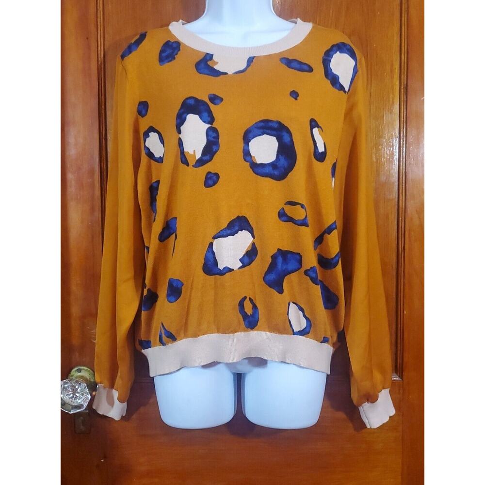 Phillip Lim w/Target XL Rust Blue Animal Print Long Sleeve Art To Wear Top